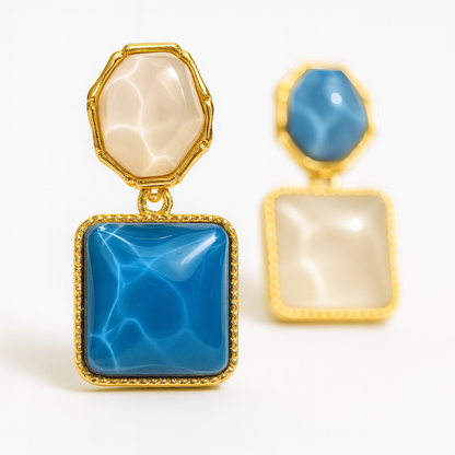 Vintage Resin Watermark  Geometric  Drop Earing