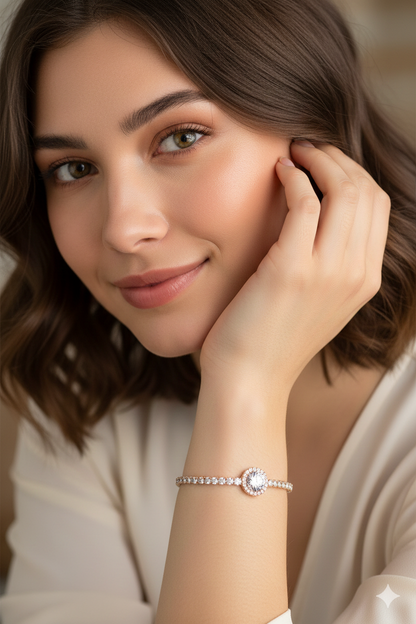 Round Stone Rose Gold Bracelet Sterling Silver