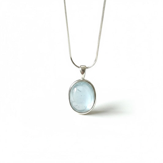 Aquamarine Pandent with 925 Sterling silver snake Chain