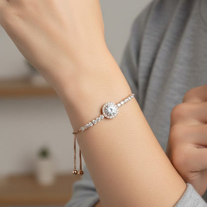 Round Stone Rose Gold Bracelet Sterling Silver