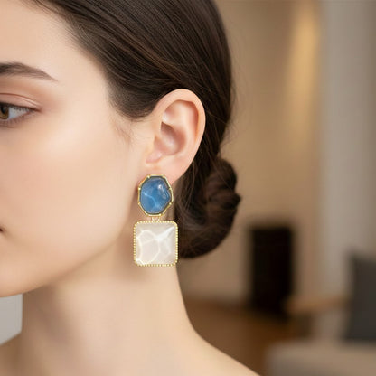 Vintage Resin Watermark  Geometric  Drop Earing